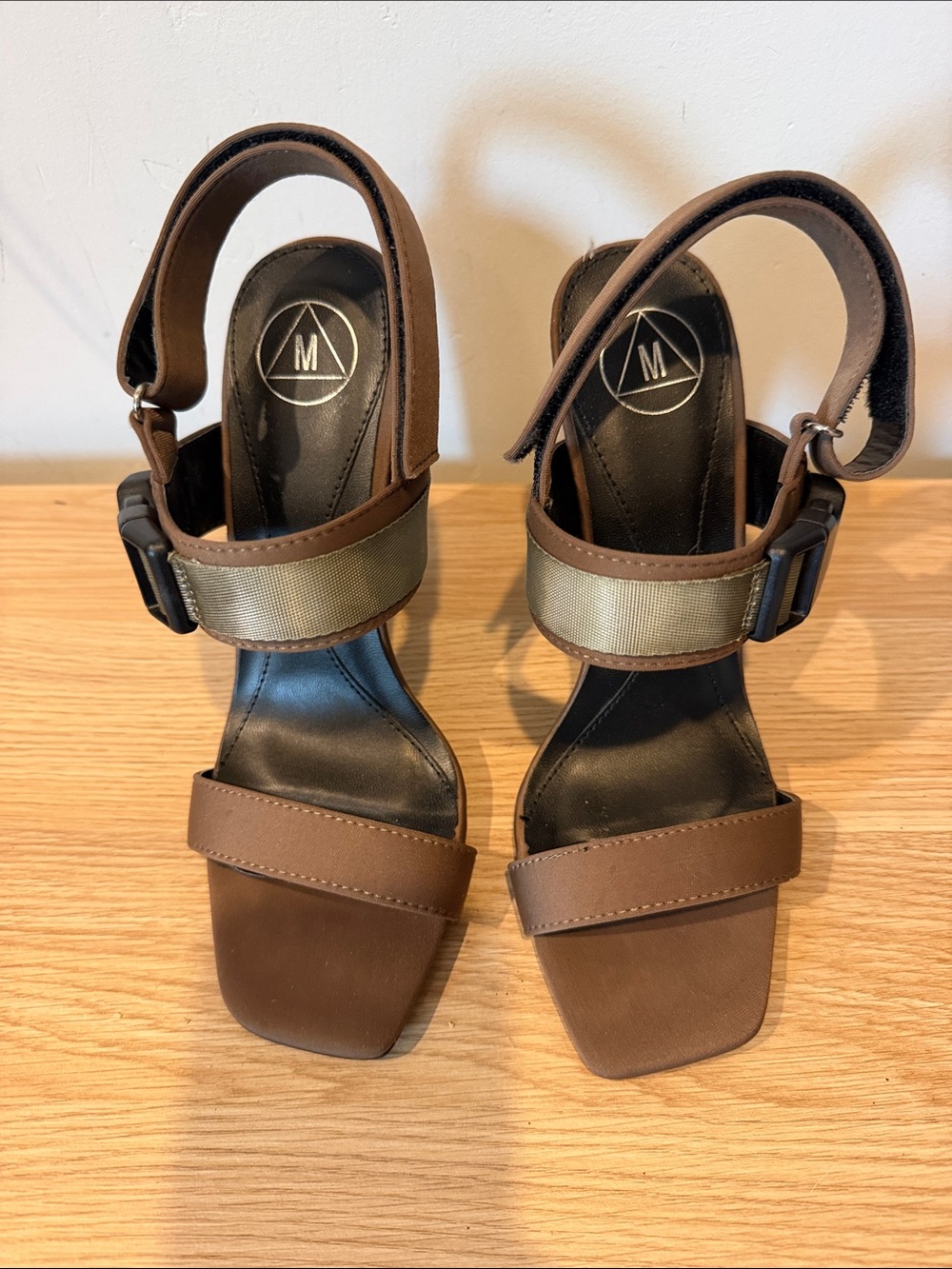 Brown Ankle Strap Heels with Olive Accent